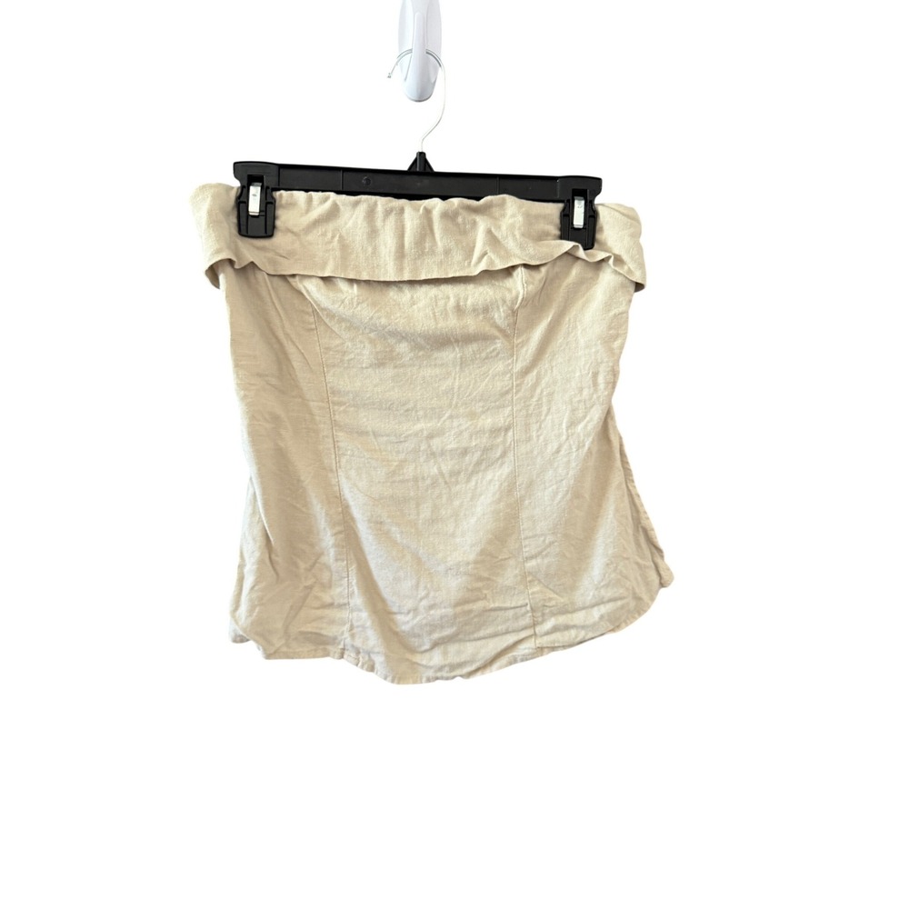 Wild Fable Beige Linen Blend Strapless Tube Top Smocked‎ Back Womens XS